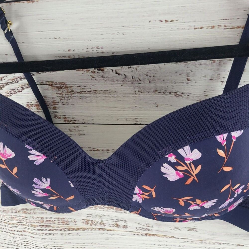 Lively Bra 34C Womens‎ Blue Floral Print Wireless Adjustable Straps - Picture 10 of 16